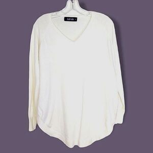 Fab'rik Off White V-Neck Sweater Curved Tail Cashmere Blend (S)